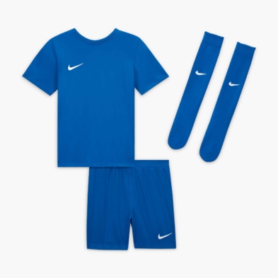 BFA KIDS aprangos komplektas iki 122 cm (NIKE mėlyni marškinėliai, šortai ir getros)