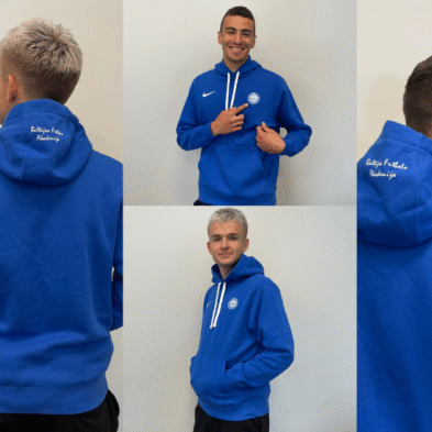 Unisex BFA džemperis su logo ir užrašu ant gobtuvo